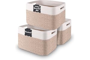 Storage Baskets Woven, Rtdep Small Storage Basket, Decorative Storage Baskets For Shelves, Cotton Rope Basket With Handle, Baby Toy Bathroom Towel Organiser- 3 Pack