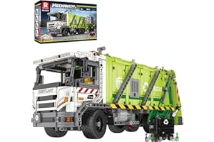 Reobrix Garbage Truck Building Block Toy Set for Adult, Waste Compressed Management Recycling Truck Toy with RC/APP Control & Interactive Features, Creative Birthday Gift for Boys 14+, 1468Pcs