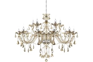 Ridgeyard Moderner Kronleuchter Kristall Cognac Großer 95cm mit 15 Armen Acrylglas Acrylglas Prismen klar Hängelampe Barock Hängeleuchte E14 15-flammig Kerzen Lüster Lampe Wohnzimmer für Wohnzimmer