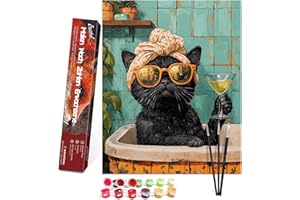 Bougimal Peinture par Numéros Animaux adultes avec pinceaux et peinture acrylique - 40 x 50 cm, Sans Cadre, Chat se baignant