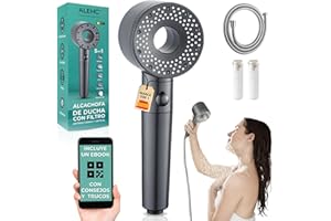 ALEHC® Alcachofa de Ducha con Filtro Antibacterias y Antical + Manguera 1,5 m + 2 Filtros de Recambio – 5 Modos - ABS - sin BPA - Ducha Filtrante que Purifica el Agua con Efecto Alta Presión
