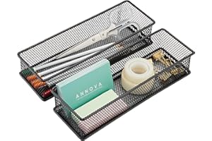 Annova Mesh Drawer Cabinet and Shelf Organizer Bins Storage Basket School Office Supply Holder Tray- Set of 2 (Black, 22.5x7.5x5 cm)