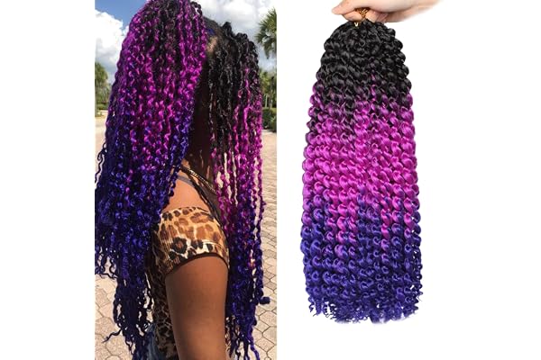 Blissource Lot de 7 paquets d'extensions de cheveux Passion Twist Water Wave au crochet - Cheveux synthétiques tressés au crochet - 30,5 cm - Noir violet bleu