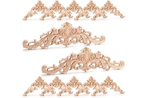 Coloch 12 Pieces Wood Appliques Onlays, Decorative Wooden Applique Trim Carved Unpainted DIY Onlay for Bed, Door, Cabinet, Dresser, Wardrobe, Furniture Decoration, 2 Sizes