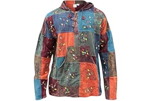 SHOPOHOLIC FASHION Capuche Délavé Patchwork Bloqué Grand-Père Hippie Chemise