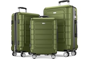 SHOWKOO Kofferset 3 Teilig Hartschale Leicht PC+ABS Erweiterbar Reisekoffer Haltbar Trolley Handgepäck Sets mit TSA Schloss und 4 Rollen (M L XL -Olivgrün)