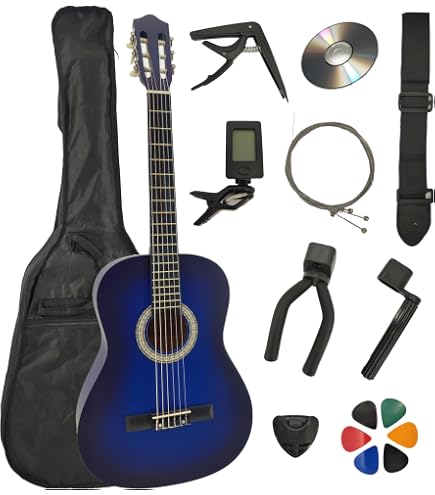 Pack Guitare Classique Gaucher 1/2 Pour Enfant 6-9 Ans - Avec Accessoires - Bleu - Garantie Incluse