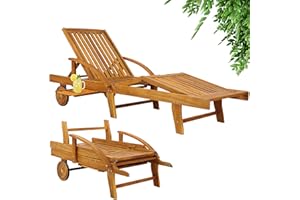 CASARIA® Sun Lounger Tami Sun | Acacia Wood | Foldable Adjustable | Extendable Table | Garden Sun Bed | Reclining Deck Chair | Wooden Garden Sunlounger