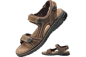 7STROBBS Wide Fit Mens Sandals, Real Leather Walking Sandals for Men, Open Toed Sports Outdoor Sandal with Adjustable Strap for Summer, Holidays, Beach, Hiking, Boating, Towns