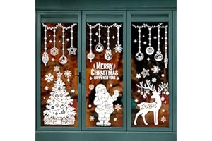 AFXXE 104 Pcs Negozi Vetrofanie Natalizie Grandi,10 Fogli Bianche Adesivi Natalizi per Finestre Riutilizzabili,PVC Addobbi Natale per Vetrine,Adesivi Vetro Natale per La Decorazioni di Vetri/Finestre
