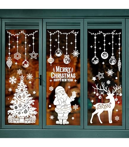 300 Stück Fensterbilder Weihnachten – Rentier, Schneeflocken, Statische Aufkleber Aus PVC, Wiederverwendbar