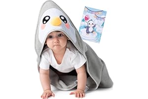 corimori - Toalla de baño para bebé con Capucha y Tarjeta de felicitación, Juego de Regalo para Padres, pingüino, 75 x 75 cm, Color Gris …