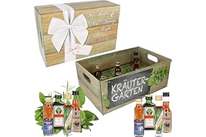 CREOLOGIC Kräutergarten Mr & Mrs · Witzige Geschenkidee für Männer und Frauen mit Alkohol · 8 x Kräuter-Likör · Hochwertige Geschenkbox · Geburtstagsgeschenk für Männer