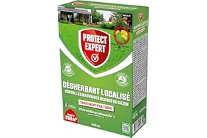 PROTECT EXPERT Désherbant Concentré Localisé Contre Les Mauvaises Herbes Du Gazon - 450ml - Soit 200 m² - Non Sélectif - Bidon Doseur DG400