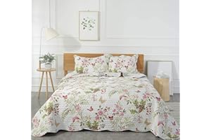 MOHAP All Season Bedspread 3 PCS Revisible Printed Floral Lightweight Quilt Set Embroidered 230X250cm Bedspread Coverlets Bed Throw with 2 Shams Hypoallergenic Vintage Style (Double/King Pattern #2)
