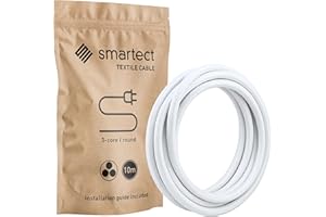 smartect Cable Textil en Color Blanco, Cable Electrico 3 Hilos de 10 Metros (3 x 0,75 mm²) Cuerda para Lampara con Revestimiento Textil para su Proyecto DIY