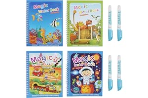 Fzyisw Wassermalbuch 4 Stück Magic Wasser Malbuch, Wiederverwendbar Malbücher für Kinder, Magic Water Colouring Book mit 4 Malbuch Wasserstift, Wassermalbuch ab 2 für Kleinkinder Weihnachten Geschenk