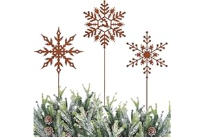 LJEVANDRIA 3 Schneeflocken Gartenstecker Weihnachten deko Draußen Rost Weihnachtsdeko Garten Weihnachtsstecker Winterdeko Outdoor Metall Blumenstecker Roststecker Weihnachts deko Advent Gartendeko Wetterfest