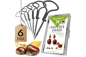 Belwaro® Kastanienbohrer, 6-teiliges Set NEU* mit Aufbewahrungsbox, gehärteten Spitzen - 1-6 mm Kastanienbohrer Kinder, Handbohrer Kinder, Handbohrer Holz, Kastanien Bastelset