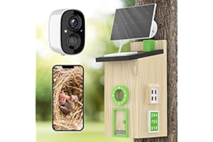 LASTOOLS Solar Bird House with Camera - 2K HD Wooden Smart Birdnest Watch Birds Nesting & Hatching in Real Time, 2.4G WiFi with Camera Inside AI Identify Bird Behavior, for Bird Lovers