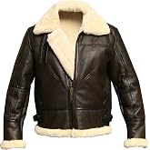 Men's B3 RAF Air Force Bomber Aviator Winter Faux Fur Shearling Brown Genuine Sheepskin Leather Jacket Men