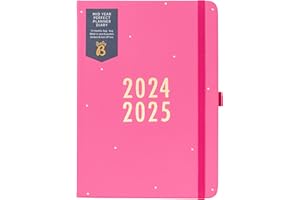 Busy B Idealny planer w połowie roku sierpień 2024 - sierpień 2025 - różowa sztuczna skóra A5, planer akademicki z naklejkami, uchwytem na długopis i listą listową, certyfikat FSC®