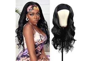 OXEYEGIRL Perruque Bandeau Cheveux Humain No Lace Wear and Go Glueless Wigs Human Hair Body Wave Perruques de Cheveux Humains pour Femmes Noires 150% Densité Headband Wigs Naturel Noir 26 Pouces(65CM)