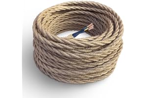 Amarcords - Cavo elettrico tessile colore juta, trecciato, juta, 10 metri, con messa a terra 3x0,75mm - Filo rivestito in tessuto colorato vintage per lampade lampadari applique e abat jour.