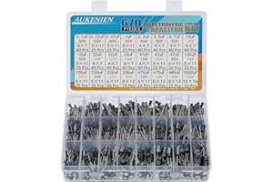 AUKENIEN 24 valor 670 piezas Condensador Electrolíticos Kit Condensadores Electrolitico de Aluminio de 0.1uF a 1000uF 10V 16V 25V 50V Electronica Capacitor