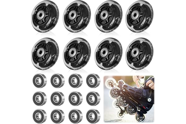 LEKEFETO 8 stycken inline-skridskorullar, 72 mm svart transparent inlines hjul, inline-skridskor delar hjul med 8 stycken kul