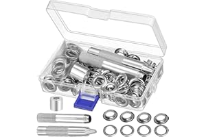 FUNKLU Occhiello Strumento Kit,100pcs Grommet Kit,Kit Occhielli per Teloni Borse Scarpe Abbigliamento,Occhielli in Metallo con Scatola di Stoccaggio(10mm)