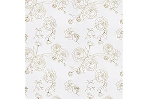 Timeet Samoprzylepna tapeta, biała, tekstura ze złotym wzorem kwiatowym, folia samoprzylepna do mebli, biała, 44 x 300 cm, wodoszczelna folia do mebli, salonu, sypialni