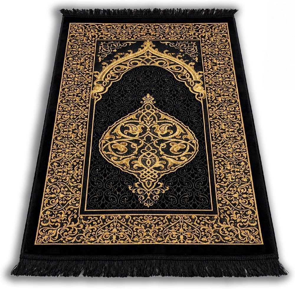 Seccade Namazlık - Tafta Kumaş, Saçaklı, İnce ve Hafif, 65x112 cm (Siyah)