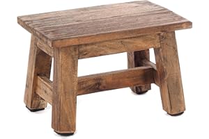 DESIGN DELIGHTS Drewniany stołek Monte | 30 x 20 x 21 cm (szer. x gł. x wys.), lite drewno mahoń | rustykalny taboret na kwiaty, taboret na rośliny, stołek pomocniczy, stołek dekoracyjny, stołek |