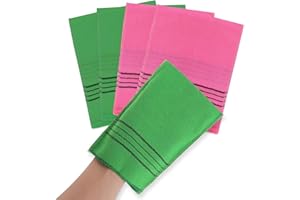 COMNICO Lot de 4 gants de toilette exfoliants coréens asiatiques en viscose pour peaux mortes (2 verts + 2 rouges)