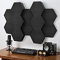 Kuchoow Lot de 12 panneaux acoustiques hexagonaux en mousse acoustique de 4 cm et 7 cm d'épaisseur pour studio d'enregistrement, studio de musique, bureau et salle de jeu, panneaux acoustiques noirs