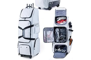 VIGEGARI Baseballtasche mit Rollen, separatem Schuhfach und Zaunhaken, große Softball-Tasche für T-Ball, Teamausrüstung, Seesack, Catcher Gear Bag für Jungen 8–12, Jugendliche, Erwachsene