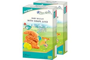 Fleur Alpine Babykekse mit Traubensaft - 12 x 2 Leckere Babysnacks für den leckeren, glatten Frühstücksbrei oder den Snack für zwischendurch | Einfache Vollkorn-Snackkekse ohne Zuckerzusatz | 6 Monate