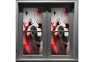 VAWCORNIC 2 poster giganti spaventosi per finestre di Halloween - Decorazione per feste inquietanti, copriporta per casa stregata, coprifinestra per dormitorio scolastico, 152,4 x 152,4 cm