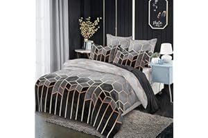 Xiongfeng Mitchell Marmor Bettwäsche 200x200 cm Grau Geometrisch Wendebettwäsche Vintage Kariert Microfaser Doppelbett Bettbezug und 2 Kissenbezug 80x80cm mit Reißverschluss