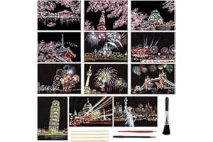 SZSMW 12 Dessin A Gratter - Papier A Gratter - Scratch Art - pour Les Graffitis, La Peinture Et Le Dessin, C'est Un Super Cadeau pour Les Anniversaires Et Les Vacances (avec 7 Kits de Peinture)