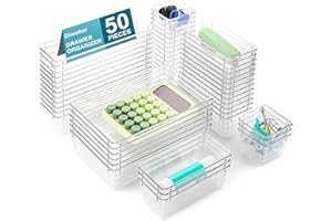 Diwoker 50 piezas organizador de cajones con 4 tamaños, sistema organizador de tocador de plástico transparente, organizador de maquillaje utilizable cajones de almacenamiento caja divisora