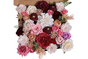 ANCOKIG Künstliche Blumen Kombination für DIY Mittelstücke, Arrangements, Brautstrauß, Tisch, Stuhl, Dekoration, Kerzenhalter, Babyparty, Kuchendekoration, Blumenstreifen, Heimdekoration (Burgundy Pink)