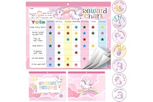 KHLEROX Magnetic Reward Chart for Kids at Home, Behavior Chart Pad with 26 Chore Charts, 1680 Star Stickers, 84 Motivational Stickers to Motivate Responsibility & Good Habits (Unicorn)