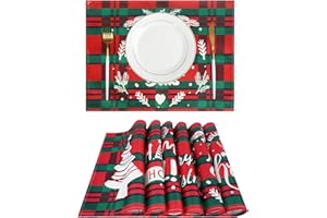 GGISUI 6 Pezzi Tovagliette Natalizie Lavabili, Tovaglietta Non-Scivolose Resistenti al Calore Tovagliette Natalizie, Tovagliette Americane Natalizie per Tavolo da Cucina (Verde)