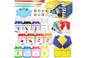 Gifort Pintura de Dedos para Niños Lavable, 12 x 60ML Pinturas Bebe No Toxicas, Juego de Pintura Dedos con Pinceles, Esponjas, Delantal de Pintura, Tarjetas y Paleta para Niños DIY Artes