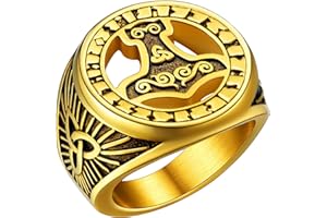FaithHeart Anillo Compás Vegvisir Vikingo Hip Hop para Hombres Anillo Sello Redondo Acero Inoxidable 316L de Protección para Familias Joyerías Vintages de Talismán