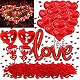 Valentine's Day Decorations Kit -20PCS Valentine's Red Love Heart Foil Balloons,500 PCS Red Rose Petals for Romantic Valentines Wedding Bridal Anniversary Engagement Proposal Romantic Decor (red-1)