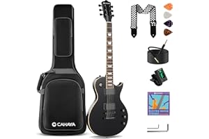 CAHAYA LP Kit Chitarra Elettrica: Chitarra 39" Full Size per Principianti con Corpo in Okoume Massiccio, 2 Pickup Humbucker, Manico in Acero, Borsa, Tracolla, Cavo per Adulti e Ragazzi - Nero