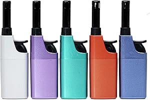 ‎FZG Komfort Feuerzeug 5er Pack – Ergonomisch - Barrierefrei - Seniorengerecht– Nachfüllbare Piezo Gasanzünder mit Leichtbedienung – Metallic & Farbig – Für Kerzen, Grill & Outdoor